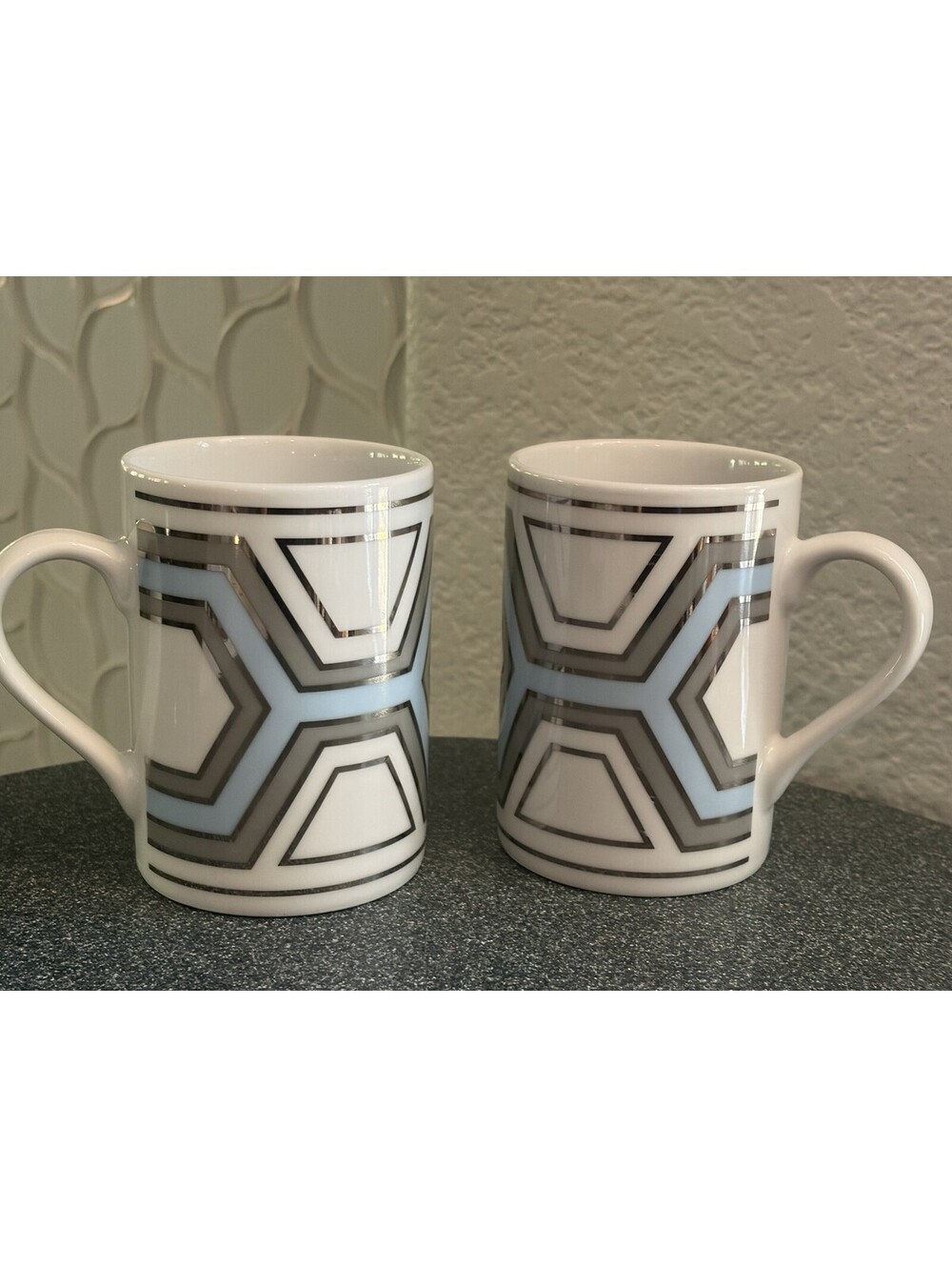 Jonathan Adler Happy Home Ceramic Coffee Mugs Hexagon- Set of 2